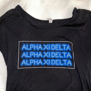 Alpha Xi delta off the shoulder tee